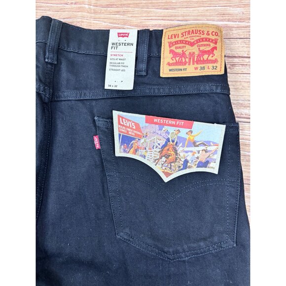 Levis Mens Western Fit Stretch Straight Leg Jeans W38 L32 Black - Picture 3 of 13